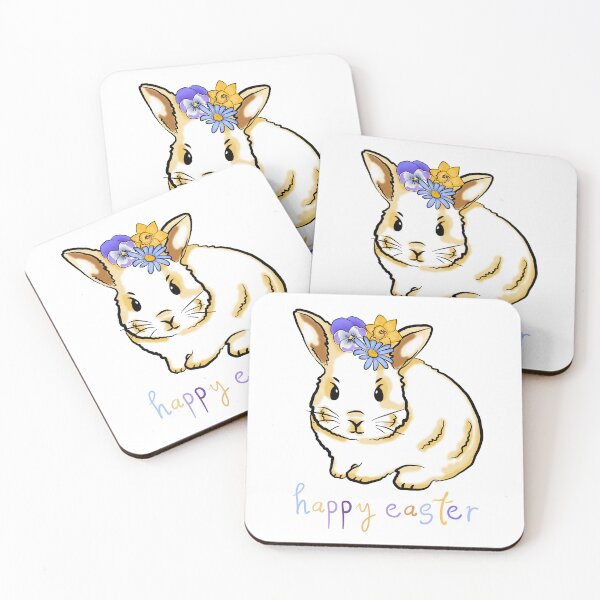 Item preview, Happy Easter - Cute Easter Rabbit with flowers designed and sold by Kalin-Lyfe.