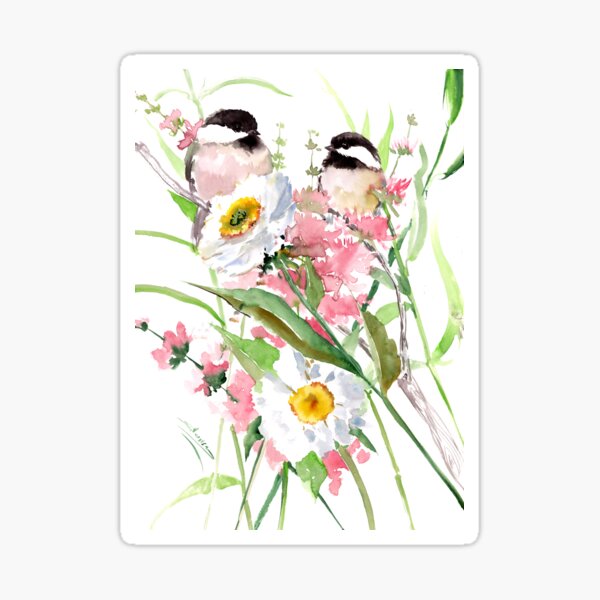 Item preview, chickadess and Flowers designed and sold by surenart.