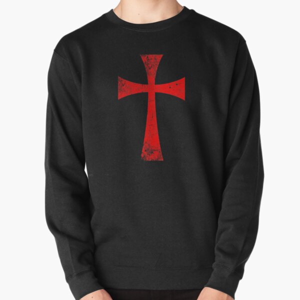 Distressed Crusader Knights Templar Cross Pullover Sweatshirt