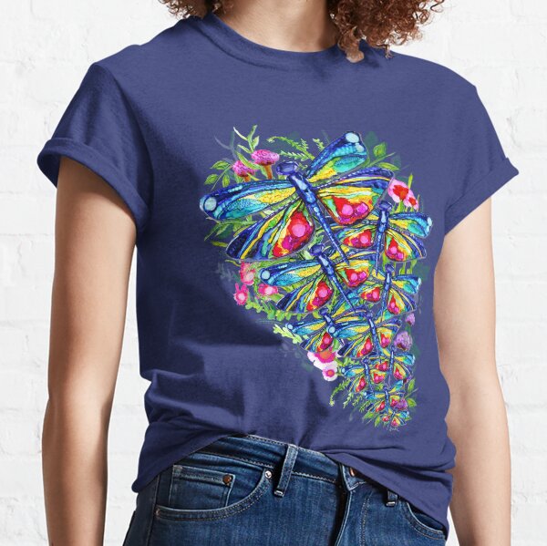 Jardín de flores de libélula tropical Camiseta clásica