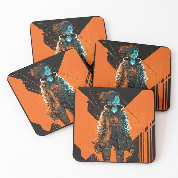 Item preview, Cyberpunk Girl On Orange Neon Background designed and sold by Nightarcade.