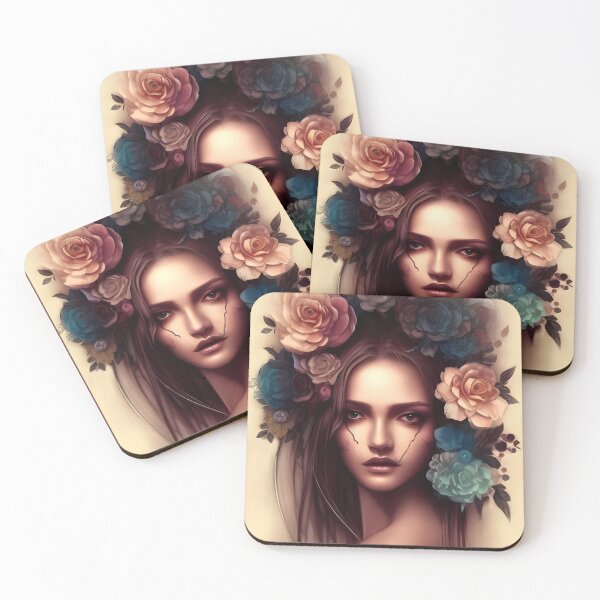 Item preview, Beaux Animes Art, Beautiful Anime Girl with flowers in her hair and scars on her face Design designed and sold by Beauxanimes.