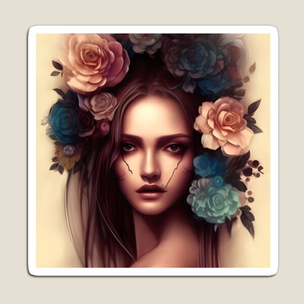 Item preview, Beaux Animes Art, Beautiful Anime Girl with flowers in her hair and scars on her face Design designed and sold by Beauxanimes.