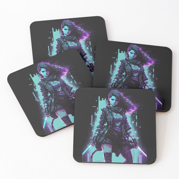 Item preview, Cyberpunk Girl On Blue Neon Background designed and sold by Nightarcade.