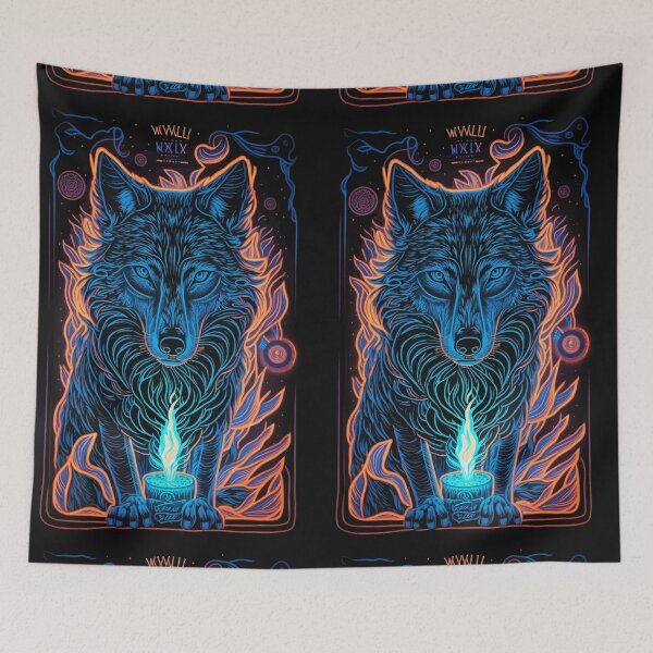 Item preview, Glowing tarot blue wolf god fire designed and sold by Visual-wallart.
