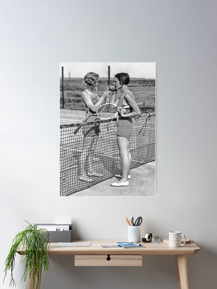 Vintage Tennis Photo Print Women Smoking Players Gift Wall 