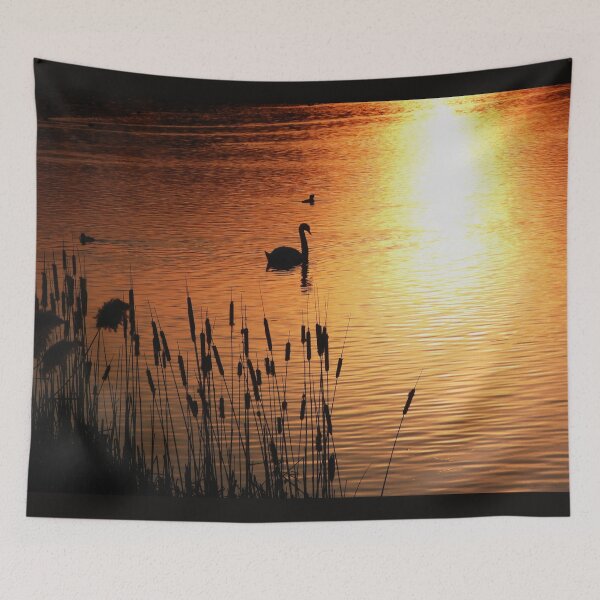 Item preview, Silhouette of a beautiful Swan in a sunset designed and sold by Karen Thomson.