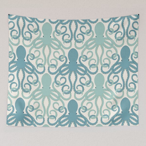 Item preview, Bath time with interlocking Octopuses in sea green and blue  designed and sold by Portia Monberg.