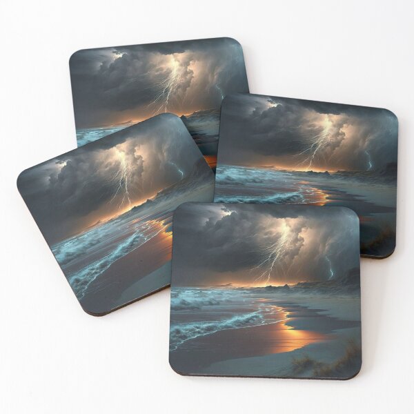 Item preview, Foreboding Storm & Lightning Rolling in from the Ocean in Hues of Turquoise & Orange designed and sold by Dragonstrom.