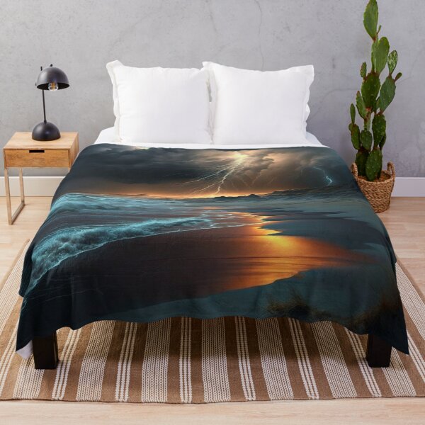 Item preview, Foreboding Storm & Lightning Rolling in from the Ocean in Hues of Turquoise & Orange designed and sold by Dragonstrom.