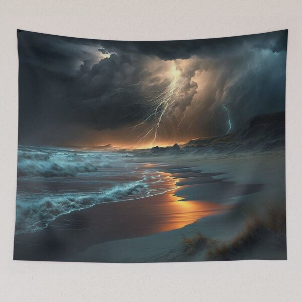 Item preview, Foreboding Storm & Lightning Rolling in from the Ocean in Hues of Turquoise & Orange designed and sold by Dragonstrom.