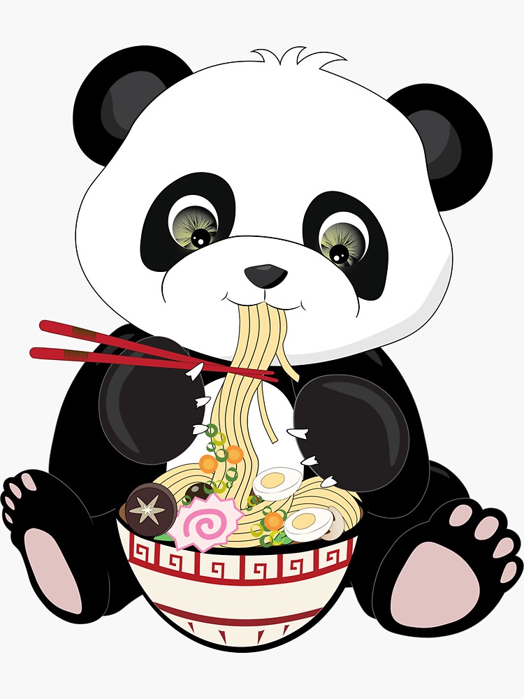Panda bear eating ramen soup Sticker for Sale by atedesigns