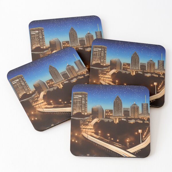 Item preview, Atlanta Georgia Skyline Blue and Gold Evening designed and sold by Marymarice.