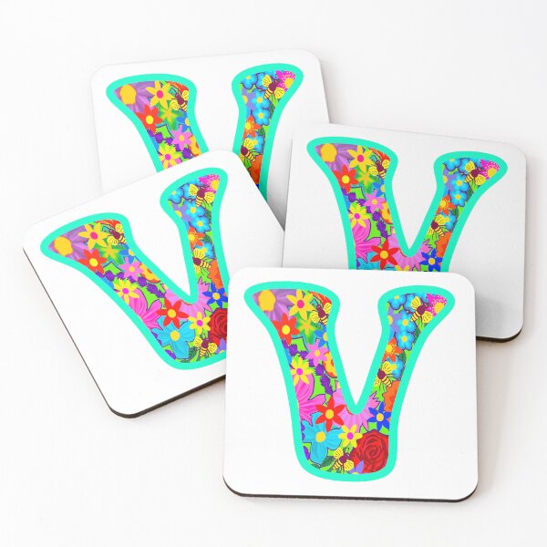 Item preview, Turquoise Floral Alphabet Letter V – Colorful Boho Psychedelic Flower Typography Art designed and sold by Vividality.