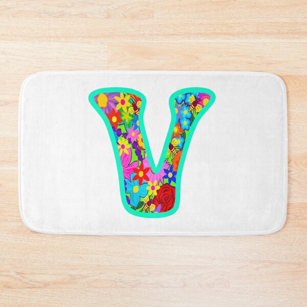 Item preview, Turquoise Floral Alphabet Letter V – Colorful Boho Psychedelic Flower Typography Art designed and sold by Vividality.