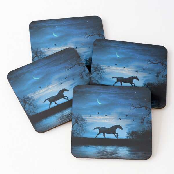 Item preview, Galloping Horse in the Moonlight with Crescent Moon Surreal  designed and sold by Stephanie Laird.