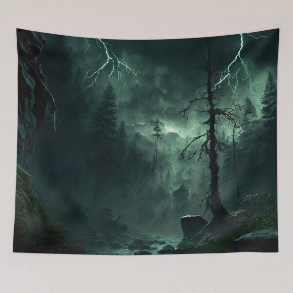 Item preview, Powerful Thunderstorm & Lightning Rolling in to the Forest in Hues of Green designed and sold by Dragonstrom.