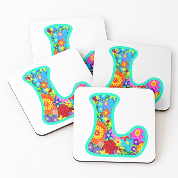Item preview, Turquoise Floral Alphabet Letter L – Colorful Boho Psychedelic Flower Typography Art designed and sold by Vividality.