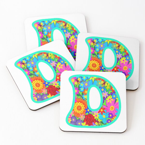 Item preview, Turquoise Floral Alphabet Letter D – Colorful Boho Psychedelic Flower Typography Art designed and sold by Vividality.