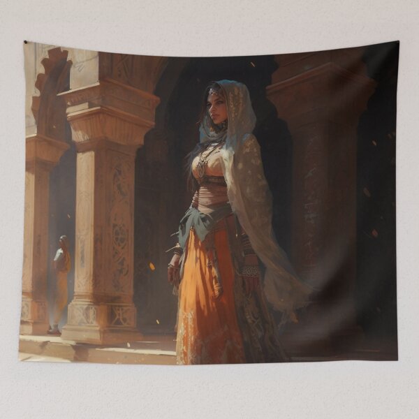 Item preview, Traversing Time: A Beautiful Girl in Traditional Garb Amidst Majestic Architecture designed and sold by oanaunciuleanu.