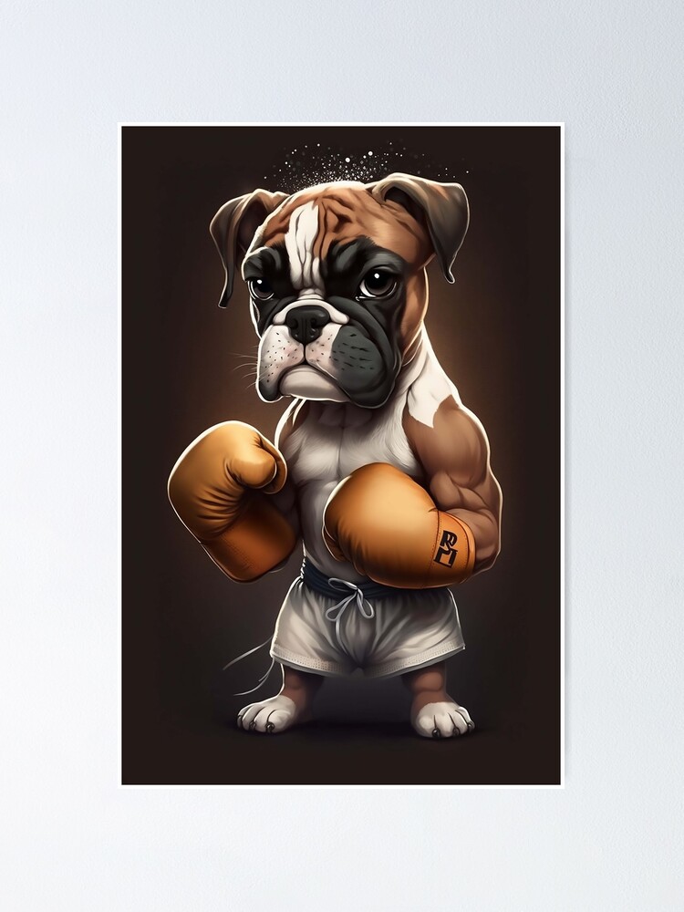 Pug Dog Boxer With Red Leather Boxing Gloves With Blank