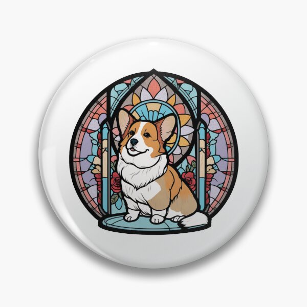 Artikelvorschau, Patron Saint of Corgi Dogs Stained Glass Sticker entworfen und verkauft von Kplayzz2009.