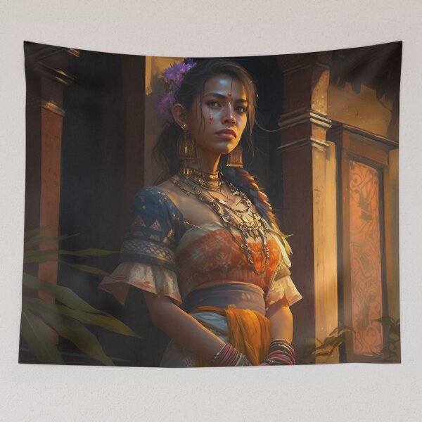 Item preview, Traversing Time: A Beautiful Girl in Traditional Garb Amidst Majestic Architecture designed and sold by oanaunciuleanu.