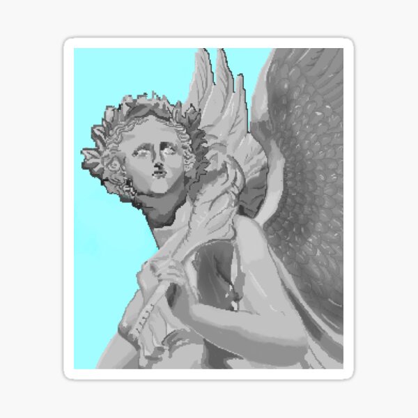 Pixel art of an angel statue Sticker