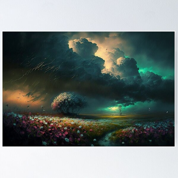 Item preview, Colorful Storm Rolls Over Flower Filled Meadow designed and sold by Dragonstrom.
