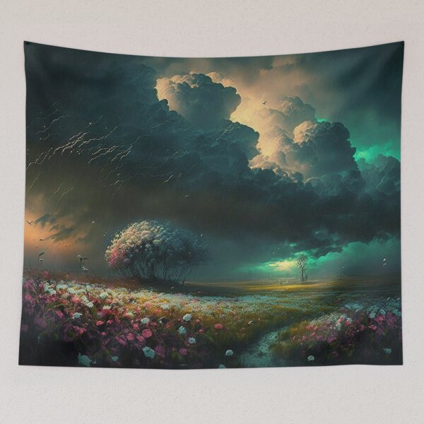 Item preview, Colorful Storm Rolls Over Flower Filled Meadow designed and sold by Dragonstrom.