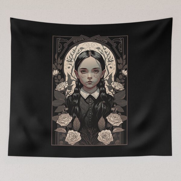 Aperçu de l'œuvre Mercredi Addams | La famille Addams Art Nouveau créée et vendue par blackdogshop.