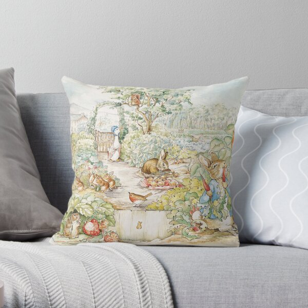 Peter Rabbit - Beatrix Potter Garden Illustration Throw Pillow
