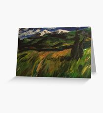 Windy field with cedars Greeting Card