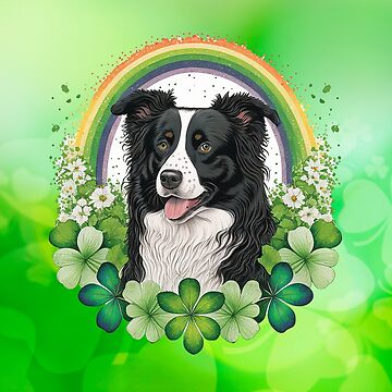 Artwork thumbnail, Border Collie St Patrick's Day Design Rainbow and Flowers by Kathleen Mcleod