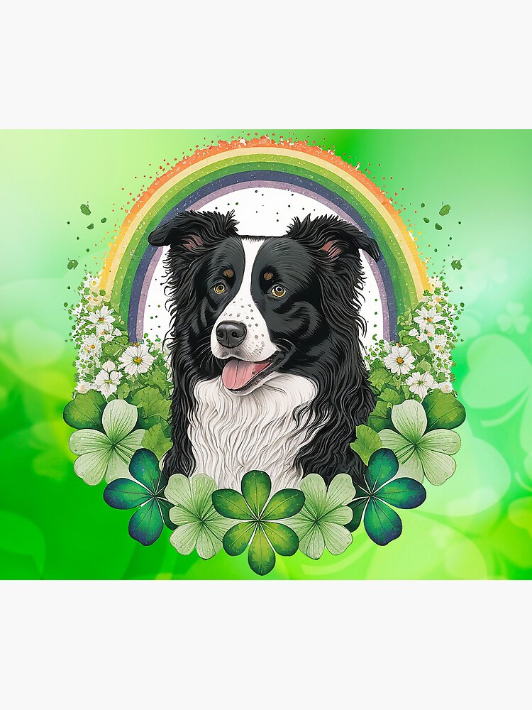 Thumbnail 5 of 5, Mouse Pad, Border Collie St Patrick's Day Design Rainbow and Flowers designed and sold by beanibubs.