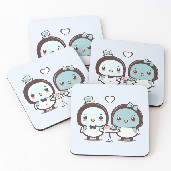 Item preview, kawaii cute penguin couple on a date, dinner cutout version for stickers designed and sold by EmeraldeaArt.