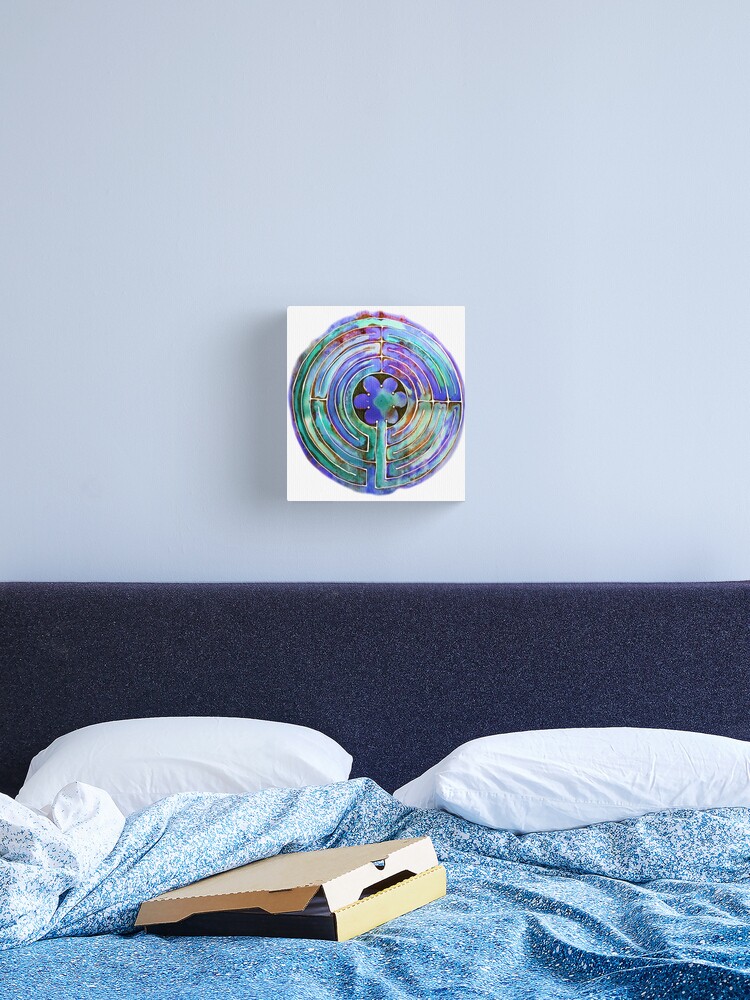 Canvas Print, Blue Watercolor Labyrinth designed and sold by heartsake