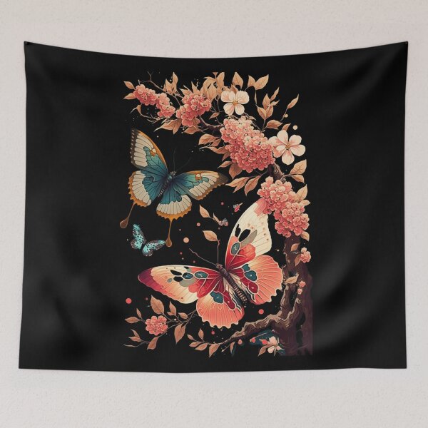 Item preview, Monarch Butterfly Pattren, Pink Flower Pattren, Cherry Blossom, Boho Butterfly Art Design Gift for Her designed and sold by barretp27.