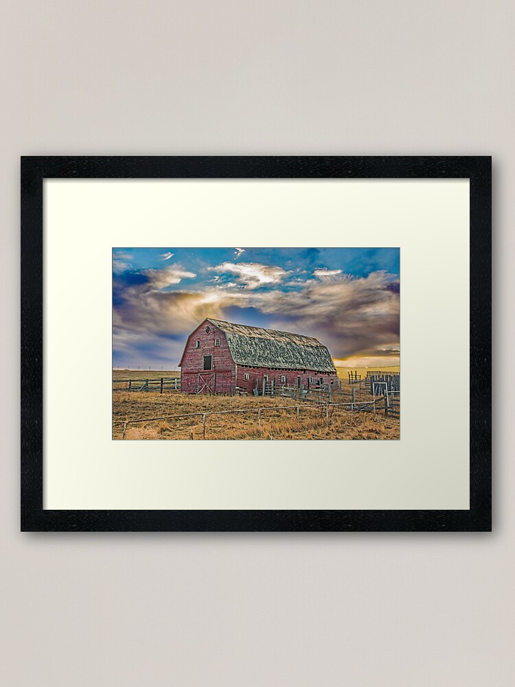 Framed Art Print, Old Barn at Sunset designed and sold by Jerry Walter