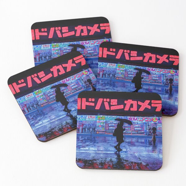 Item preview, Japanese Walking home in the rain from the grind. Red and blue reflections. designed and sold by TokyoLuv.