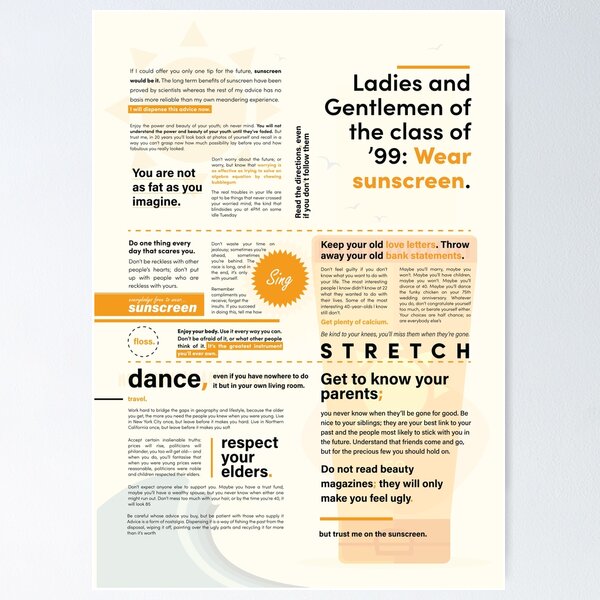 Item preview, Baz Luhrmann - Sunscreen Lyrics designed and sold by PrintsByDC.