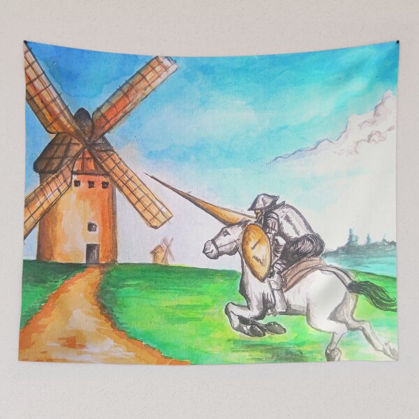 Item preview, Dom Quixote fighting a windmill designed and sold by Aquarelastudio.