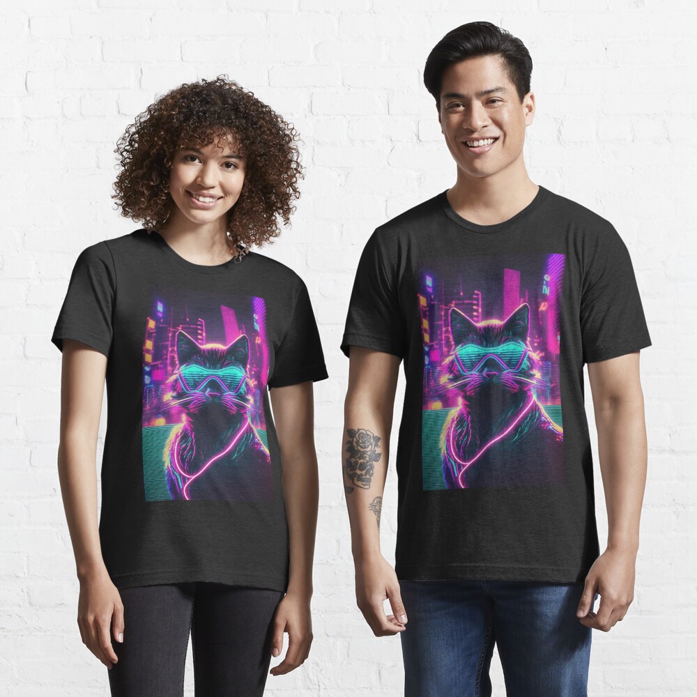 Cyberpunk Cool Cat Vaporwave Aesthetic Graphic T-Shirt Unisex 100