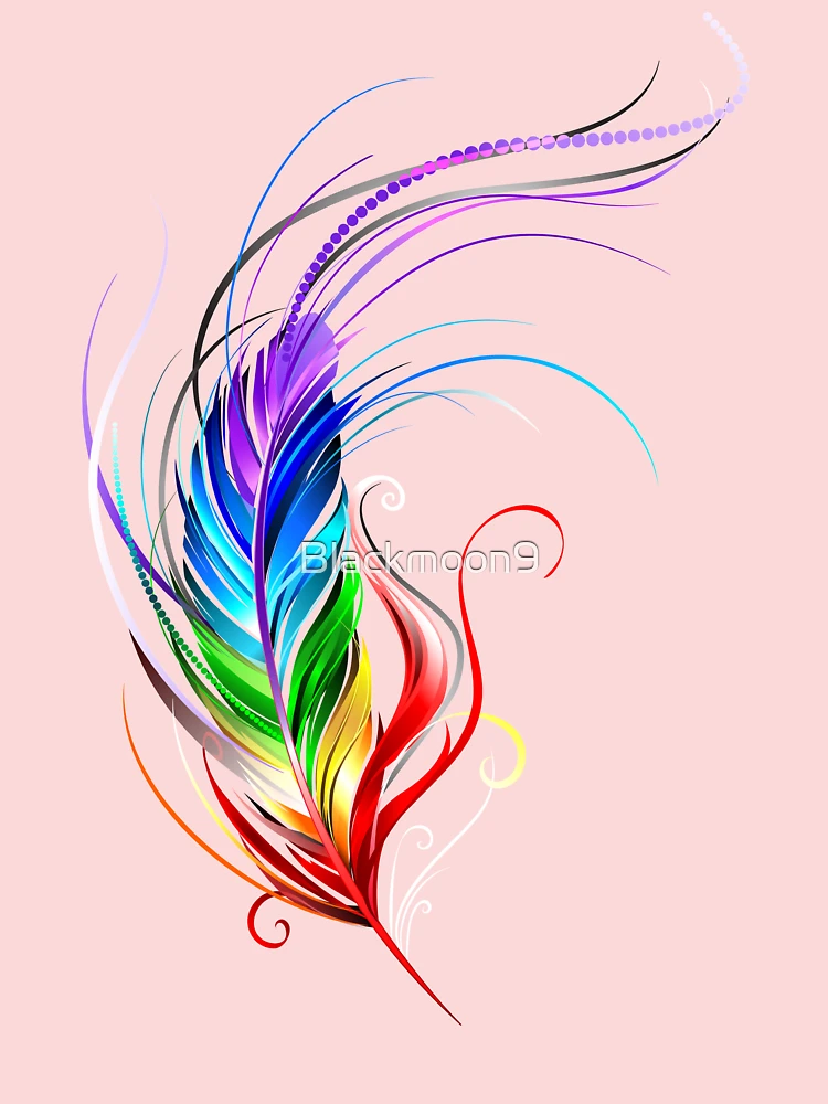 Artísticamente dibujado, pluma de arco iris vibrante sobre fondo blanco de  colores brillantes. Diseño de plumas.estilo boho Imagen Vector de stock -  Alamy