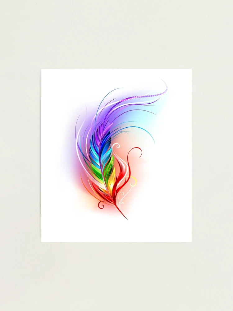 Artísticamente dibujado, pluma de arco iris vibrante sobre fondo blanco de  colores brillantes. Diseño de plumas.estilo boho Imagen Vector de stock -  Alamy