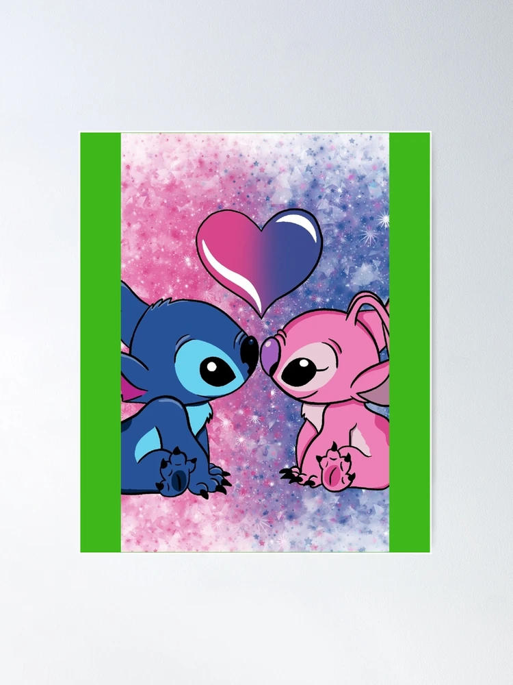 Sticker porte Stitch Angel Love Heart pink - Poster décoration à