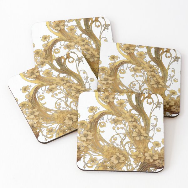 Item preview, Golden Yellow Flowers Spiral Art Nouveau Alphonse Mucha Whorl designed and sold by entwithanaxe.