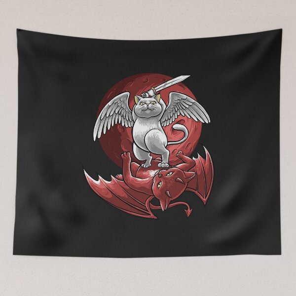 Item preview, funny angel and demon cat designed and sold by Design_for_merch.