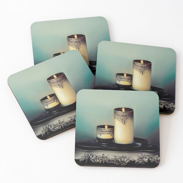 Item preview, a painting of two lit candles on a tray designed and sold by DesignAtYO.
