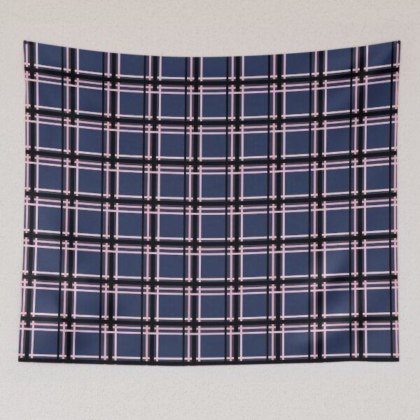 Item preview, Black and Pink Lines Symmetry Checked Square Geometric Deep Blue Pattern designed and sold by Moyanana.